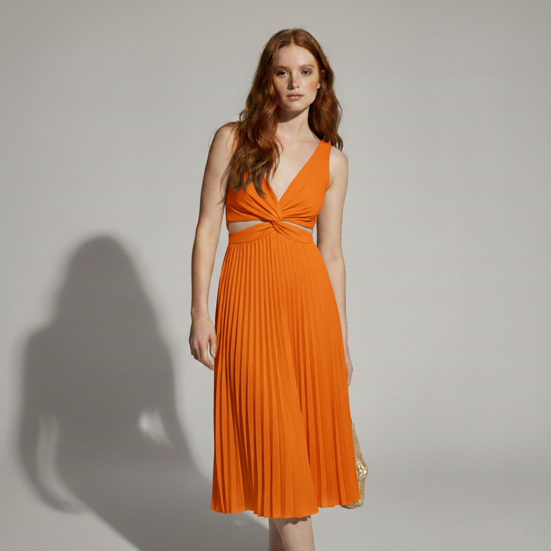 SaintGarnier™ | Aurora Satin Pleated Midi Dress