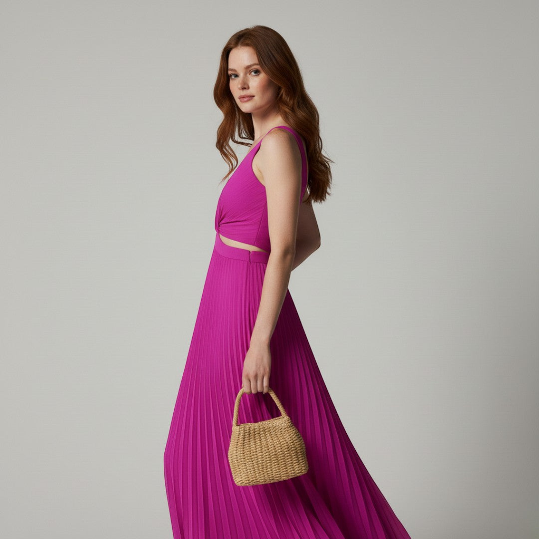 SaintGarnier™ | Aurora Satin Pleated Midi Dress