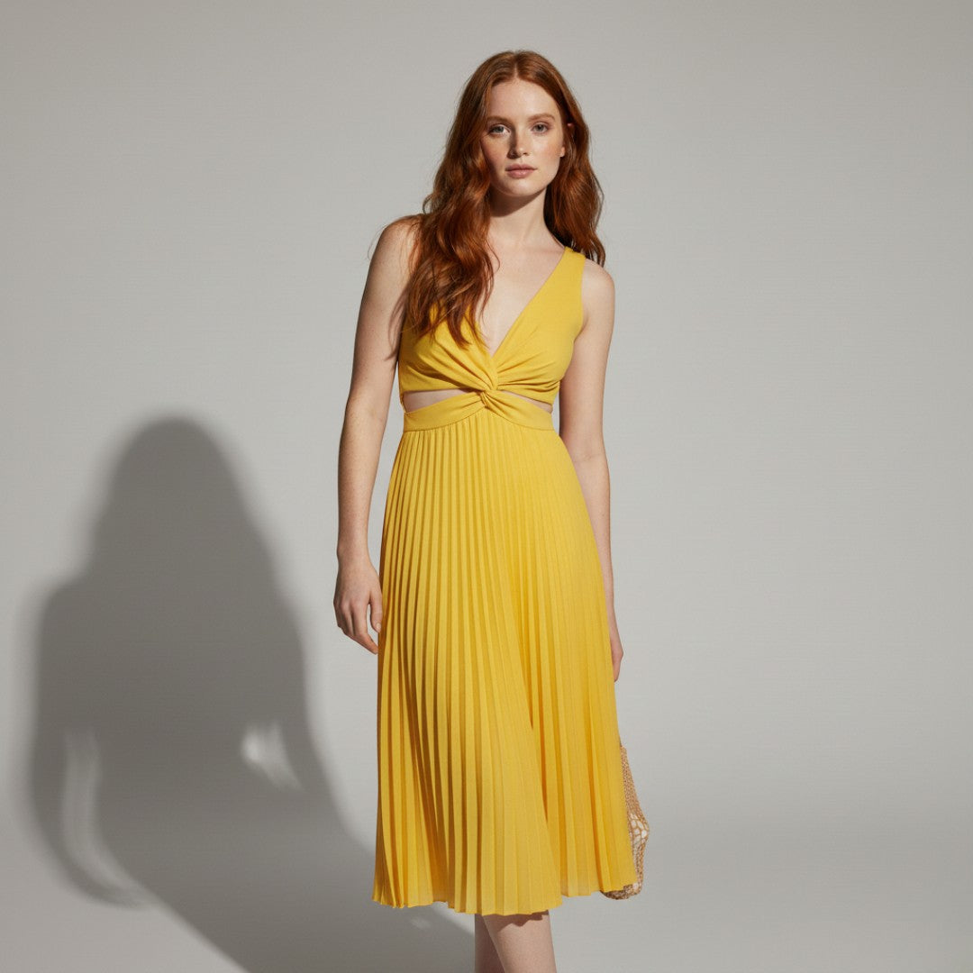 SaintGarnier™ | Aurora Satin Pleated Midi Dress