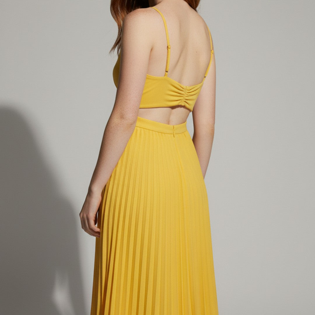 SaintGarnier™ | Aurora Satin Pleated Midi Dress