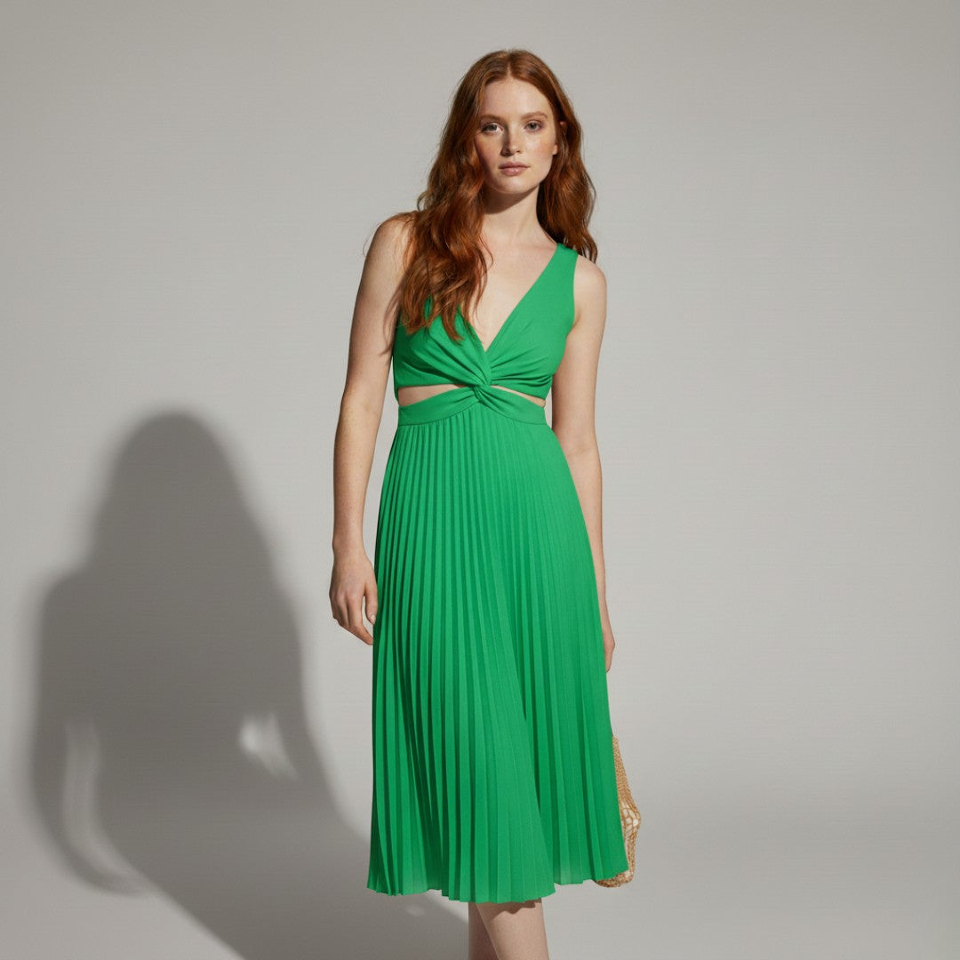 SaintGarnier™ | Aurora Satin Pleated Midi Dress