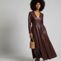 SaintGarnier™ | Bordeaux Leather Midi Dress