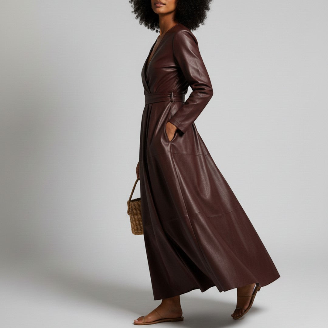 SaintGarnier™ | Bordeaux Leather Midi Dress