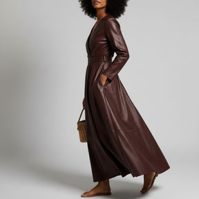 SaintGarnier™ | Bordeaux Leather Midi Dress