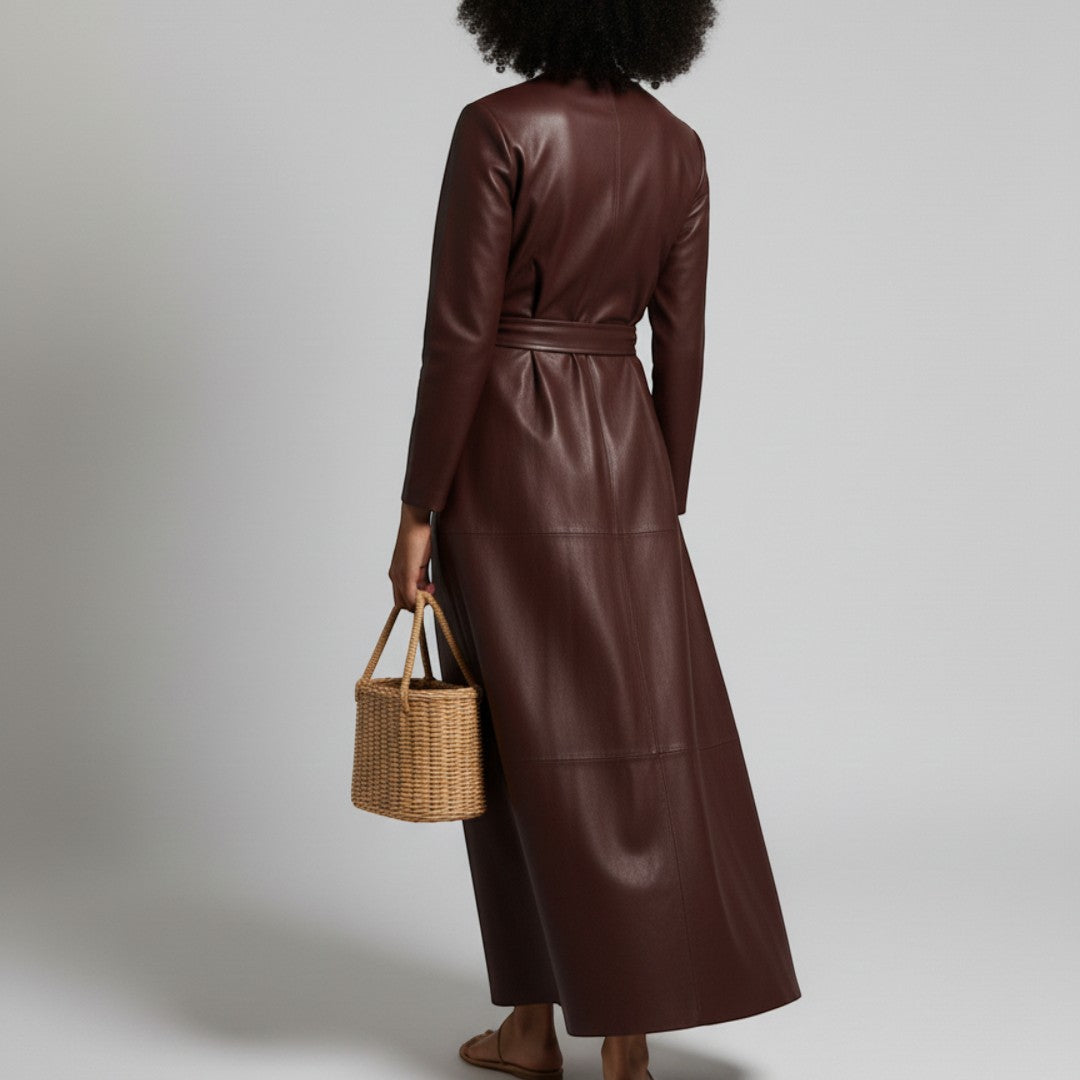 SaintGarnier™ | Bordeaux Leather Midi Dress