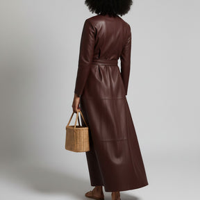 SaintGarnier™ | Bordeaux Leather Midi Dress