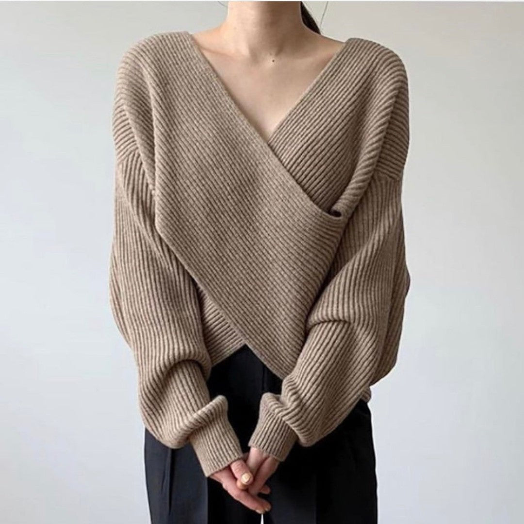 SaintGarnier™ | Elegant Wrap Knit Sweater – Chic Comfort Redefined