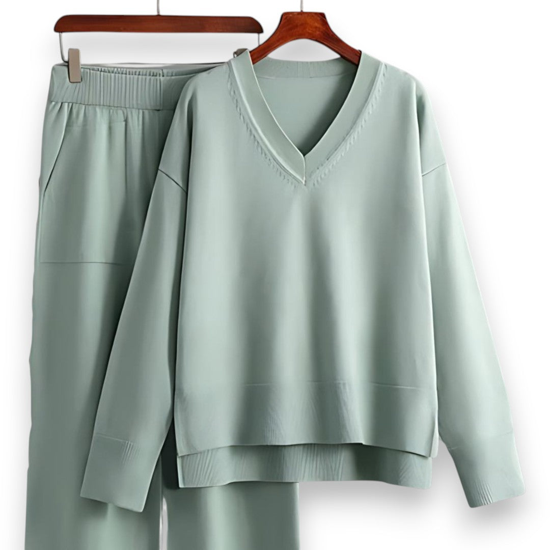 SaintGarnier™ | Luxe Knit V-Neck Set – Relaxed Refinement