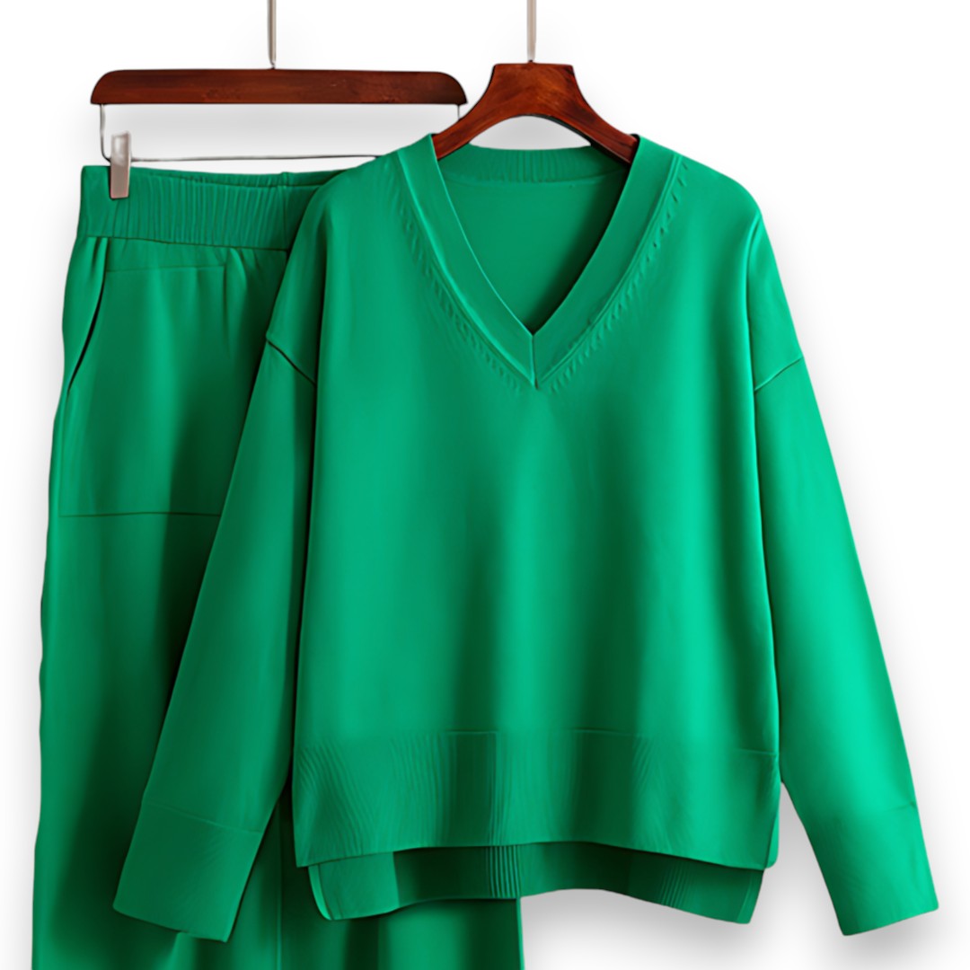 SaintGarnier™ | Luxe Knit V-Neck Set – Relaxed Refinement