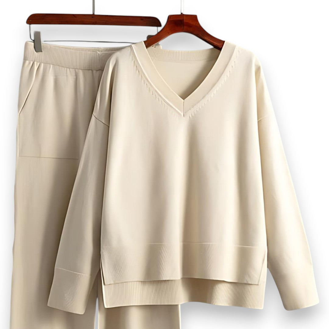SaintGarnier™ | Luxe Knit V-Neck Set – Relaxed Refinement