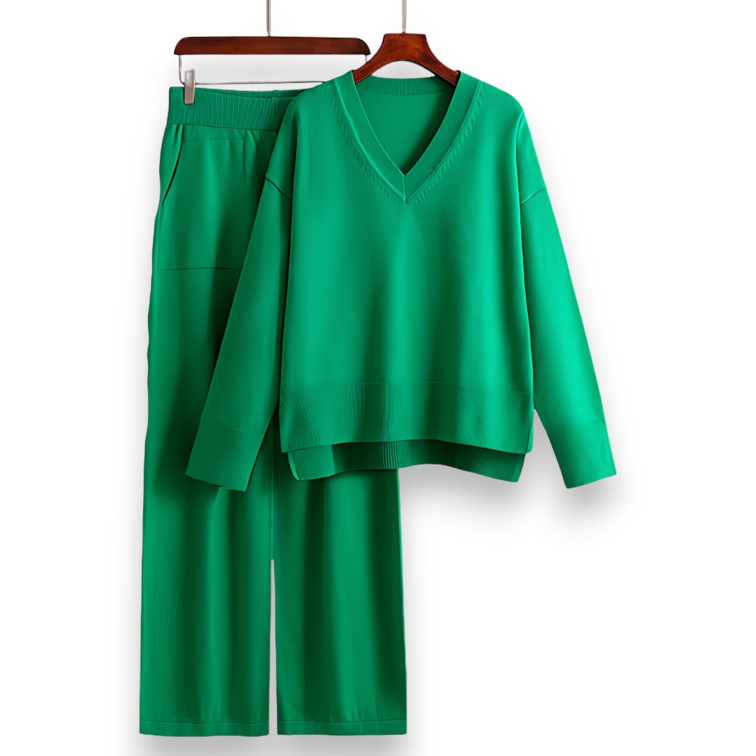 SaintGarnier™ | Luxe Knit V-Neck Set – Relaxed Refinement