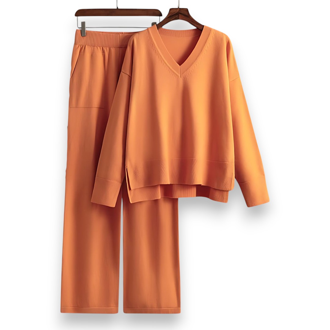 SaintGarnier™ | Luxe Knit V-Neck Set – Relaxed Refinement