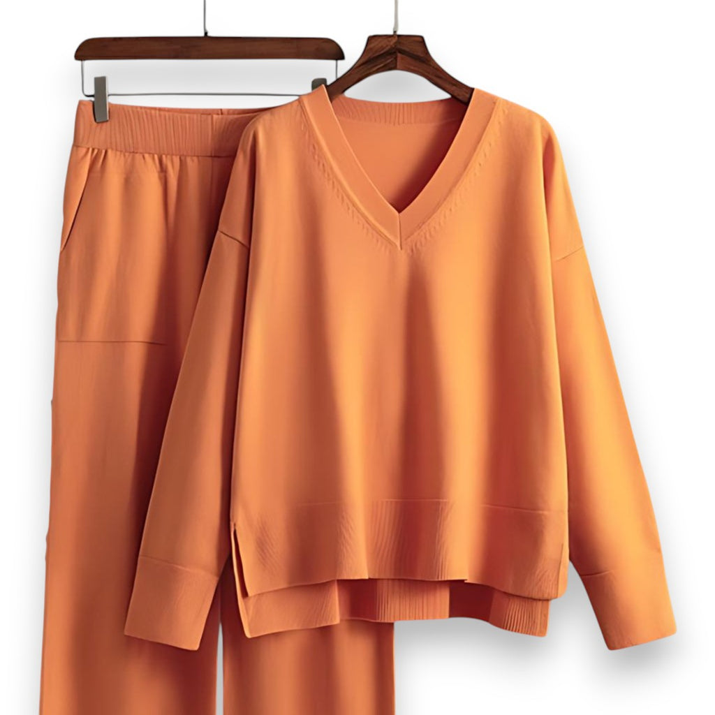 SaintGarnier™ | Luxe Knit V-Neck Set – Relaxed Refinement