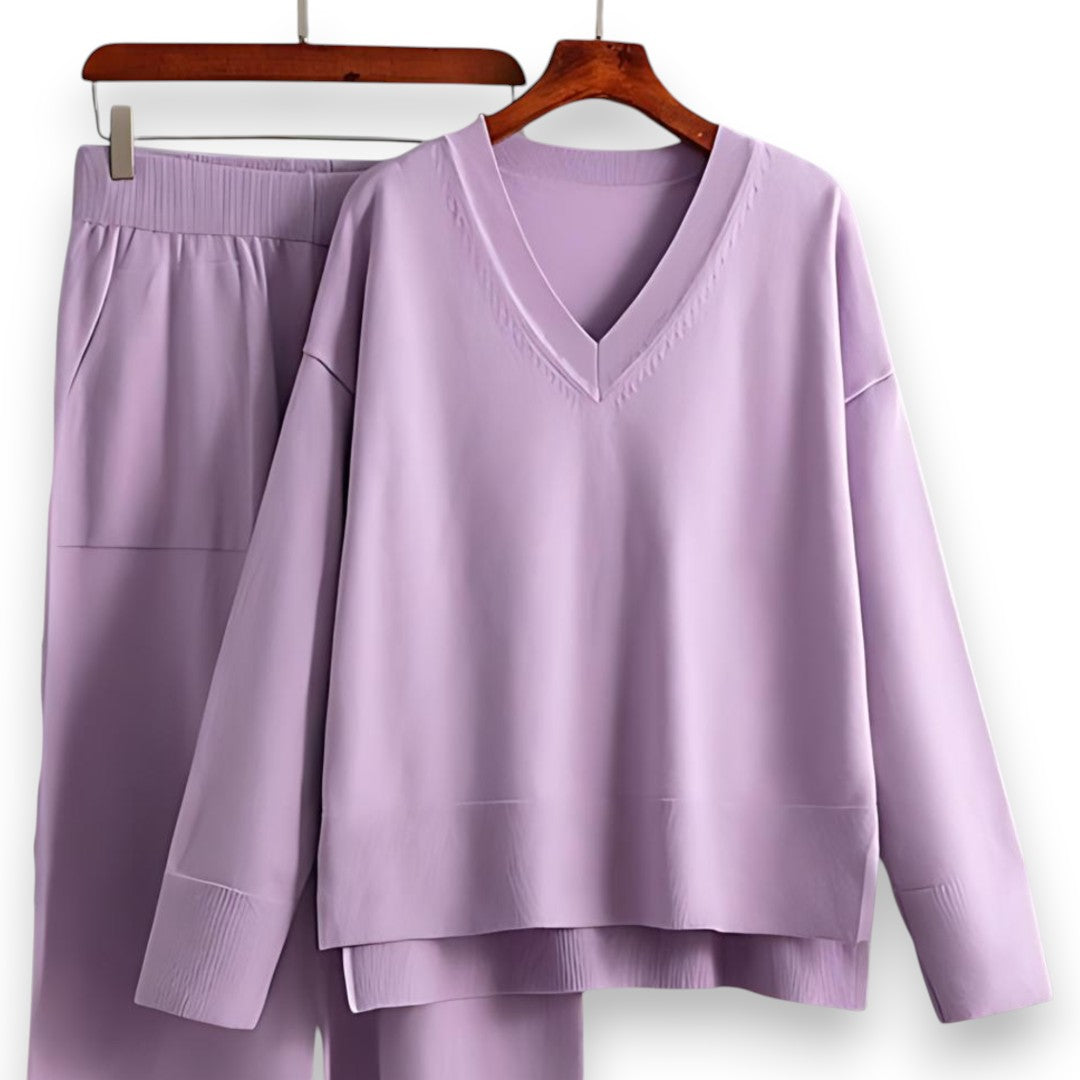 SaintGarnier™ | Luxe Knit V-Neck Set – Relaxed Refinement