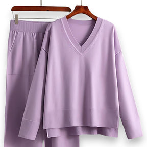 SaintGarnier™ | Luxe Knit V-Neck Set – Relaxed Refinement