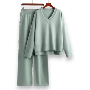 SaintGarnier™ | Luxe Knit V-Neck Set – Relaxed Refinement