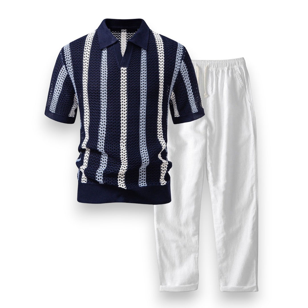 SaintGarnier™ | Portofino Crochet Set – Polo & Linen Pants