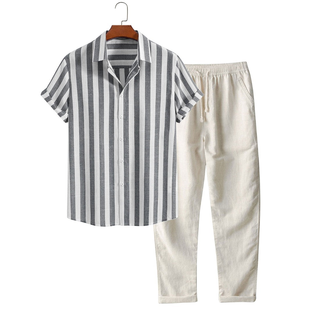 SaintGarnier™ | Riviera Striped Summer Set – Casual Shirt & Trousers