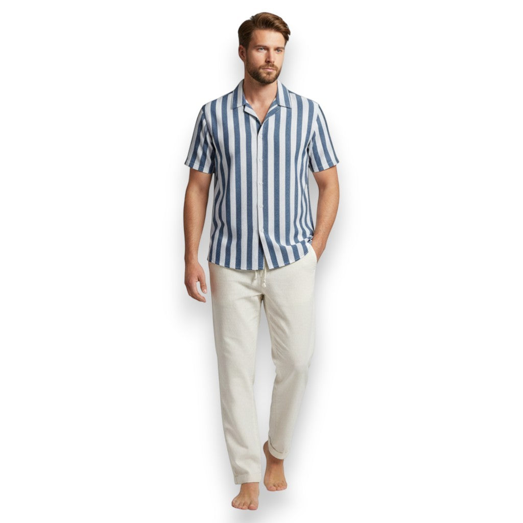 SaintGarnier™ | Riviera Striped Summer Set – Casual Shirt & Trousers