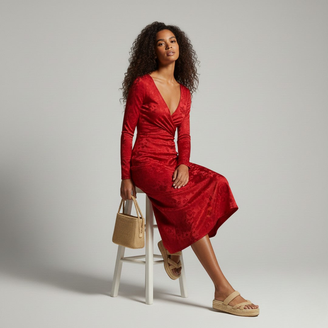 SaintGarnier™ | Rouge Satin Midi Dress