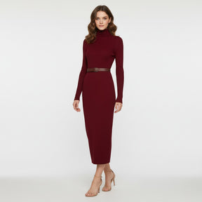 SaintGarnier™ | Rouge Turtleneck Dress – Bold Elegance