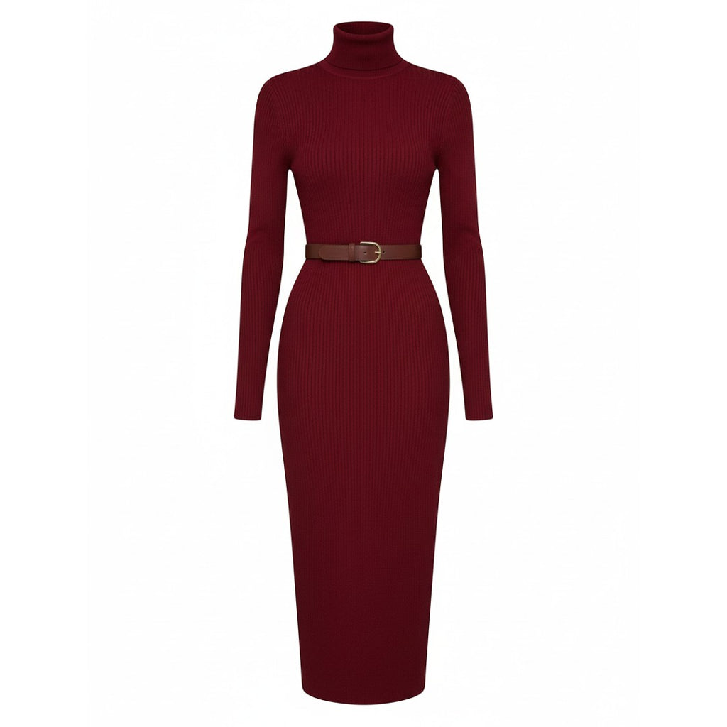 SaintGarnier™ | Rouge Turtleneck Dress – Bold Elegance
