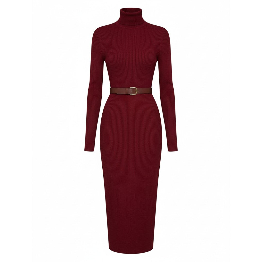 SaintGarnier™ | Rouge Turtleneck Dress – Bold Elegance