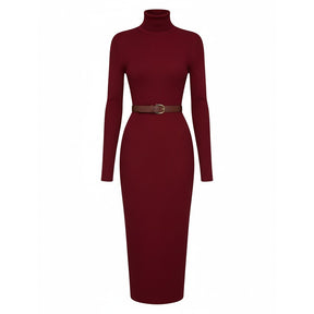 SaintGarnier™ | Rouge Turtleneck Dress – Bold Elegance