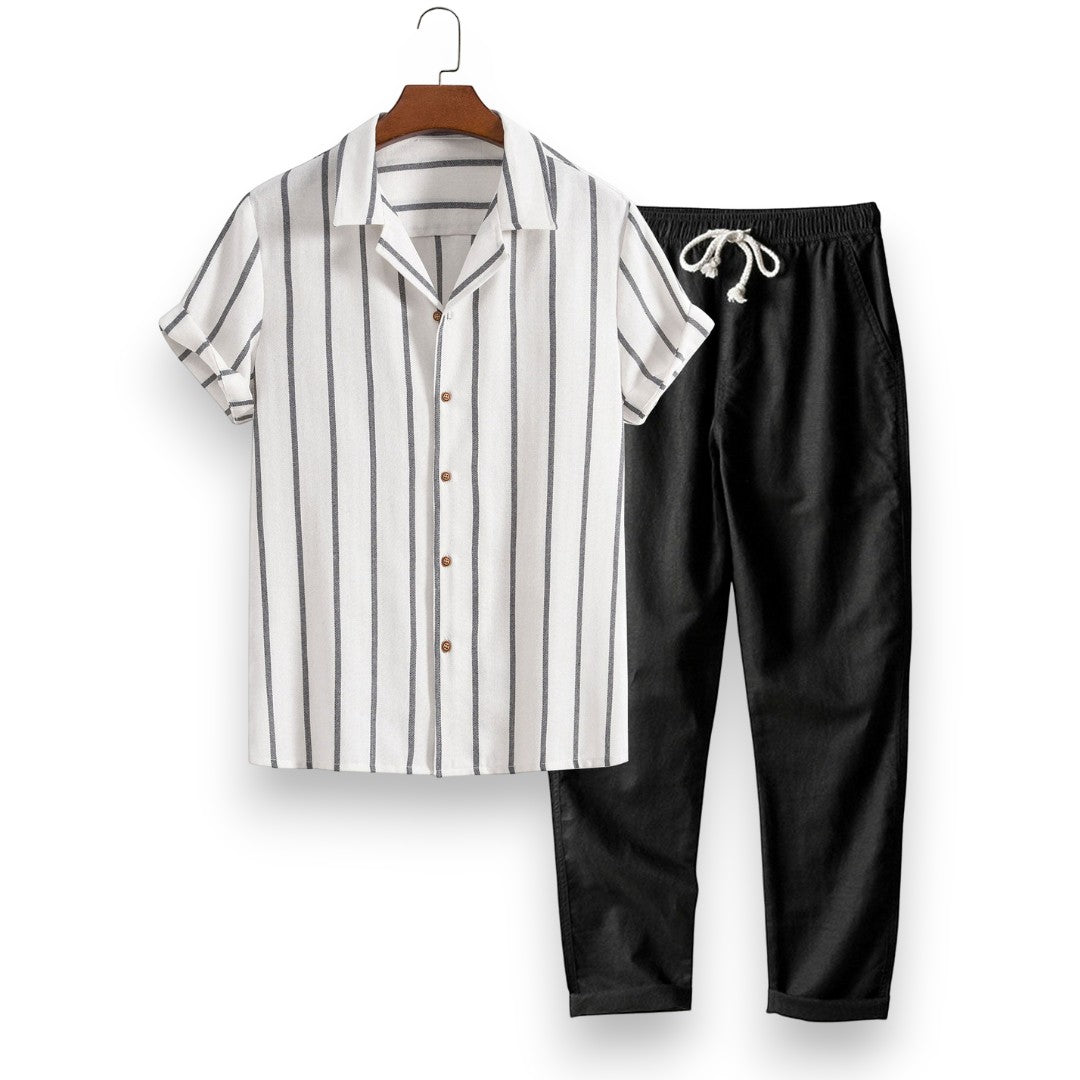 SaintGarnier™ | Sand Stripes Summer Set – Relaxed Shirt & Trousers