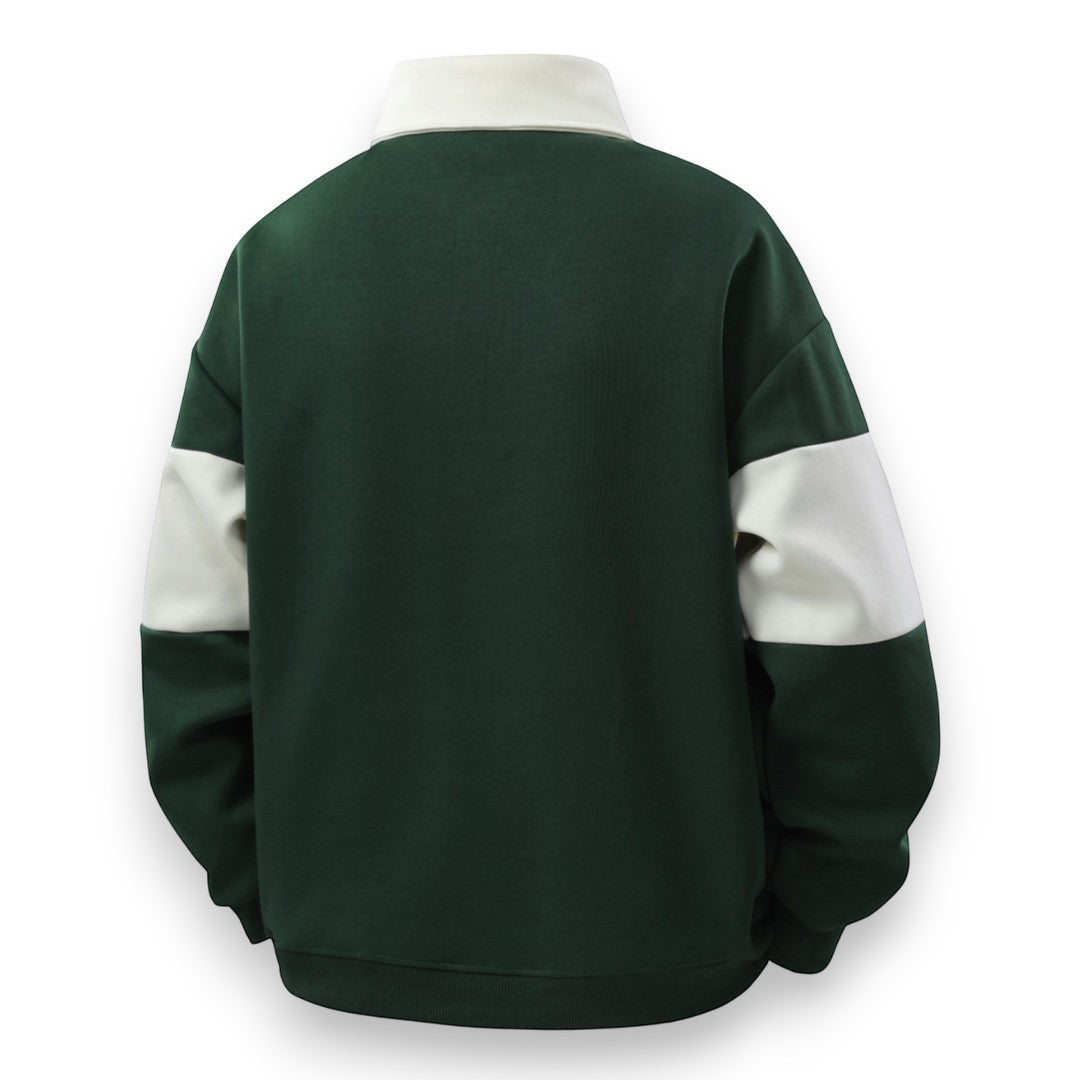 SaintGarnier™ | Varsity Patchwork Polo Sweatshirt – Sporty Elegance