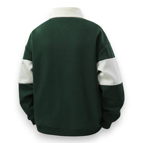 SaintGarnier™ | Varsity Patchwork Polo Sweatshirt – Sporty Elegance
