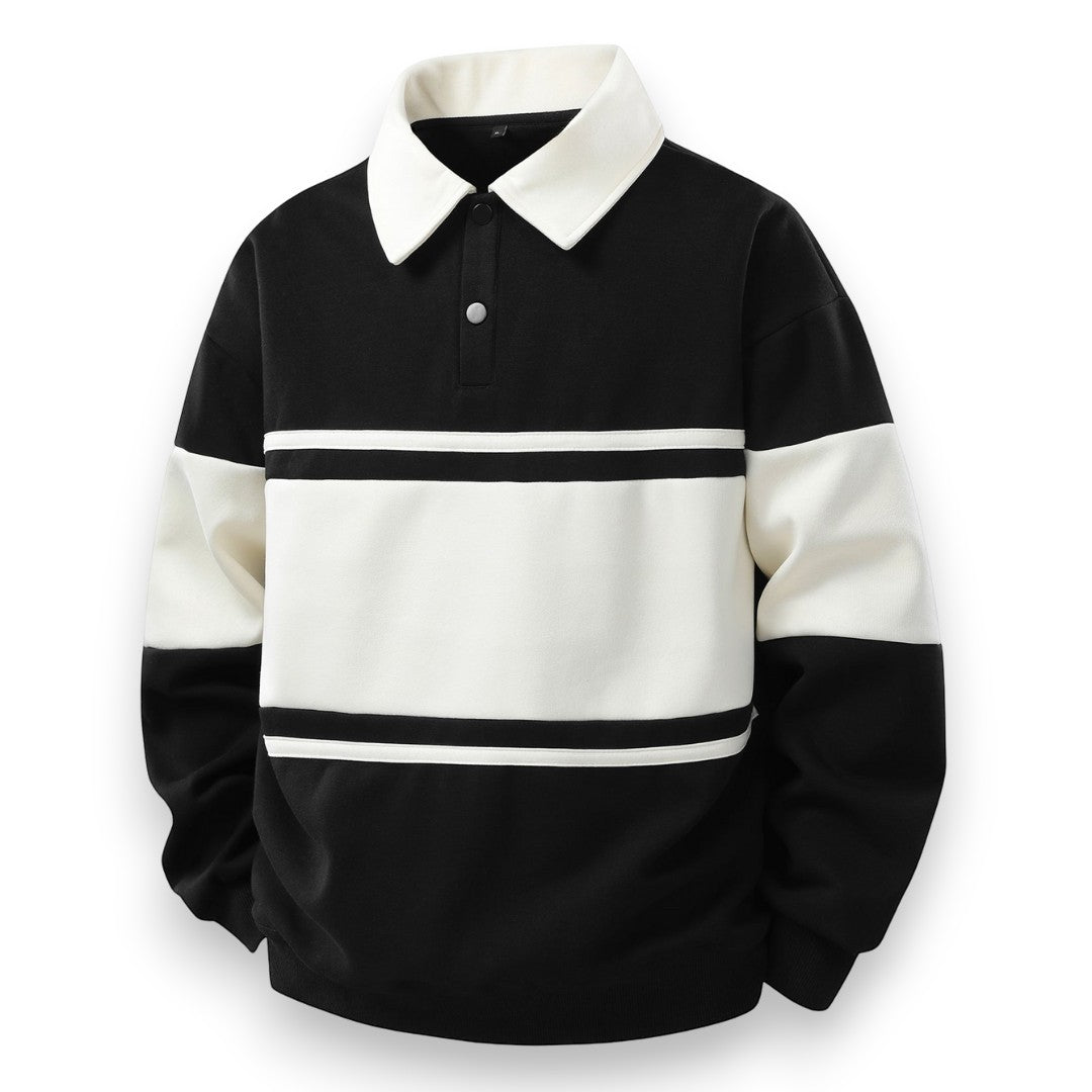 SaintGarnier™ | Varsity Patchwork Polo Sweatshirt – Sporty Elegance