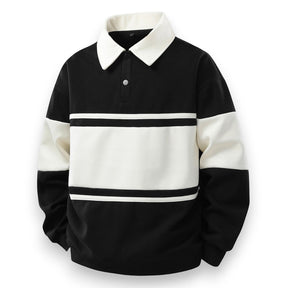 SaintGarnier™ | Varsity Patchwork Polo Sweatshirt – Sporty Elegance
