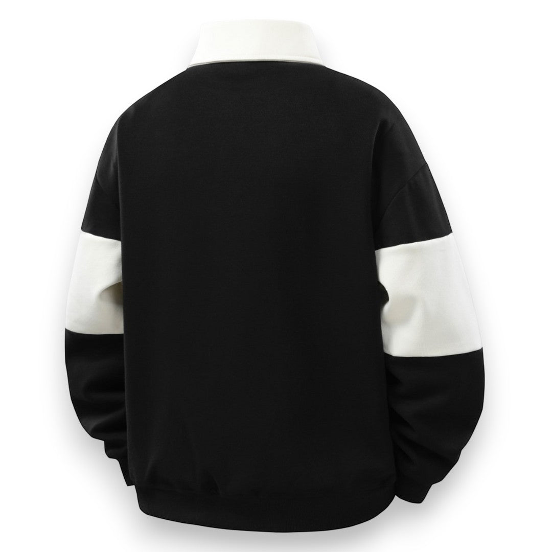 SaintGarnier™ | Varsity Patchwork Polo Sweatshirt – Sporty Elegance