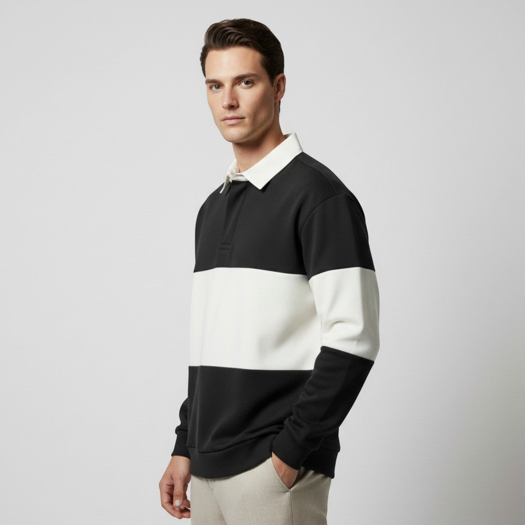 SaintGarnier™ | Varsity Patchwork Polo Sweatshirt – Sporty Elegance