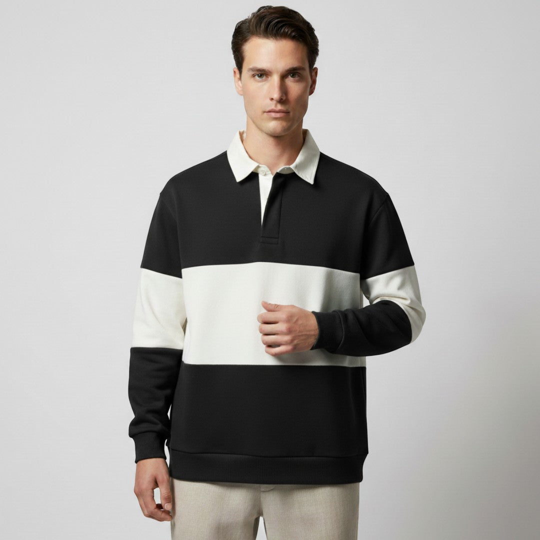 SaintGarnier™ | Varsity Patchwork Polo Sweatshirt – Sporty Elegance