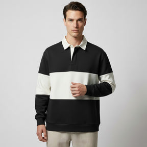 SaintGarnier™ | Varsity Patchwork Polo Sweatshirt – Sporty Elegance