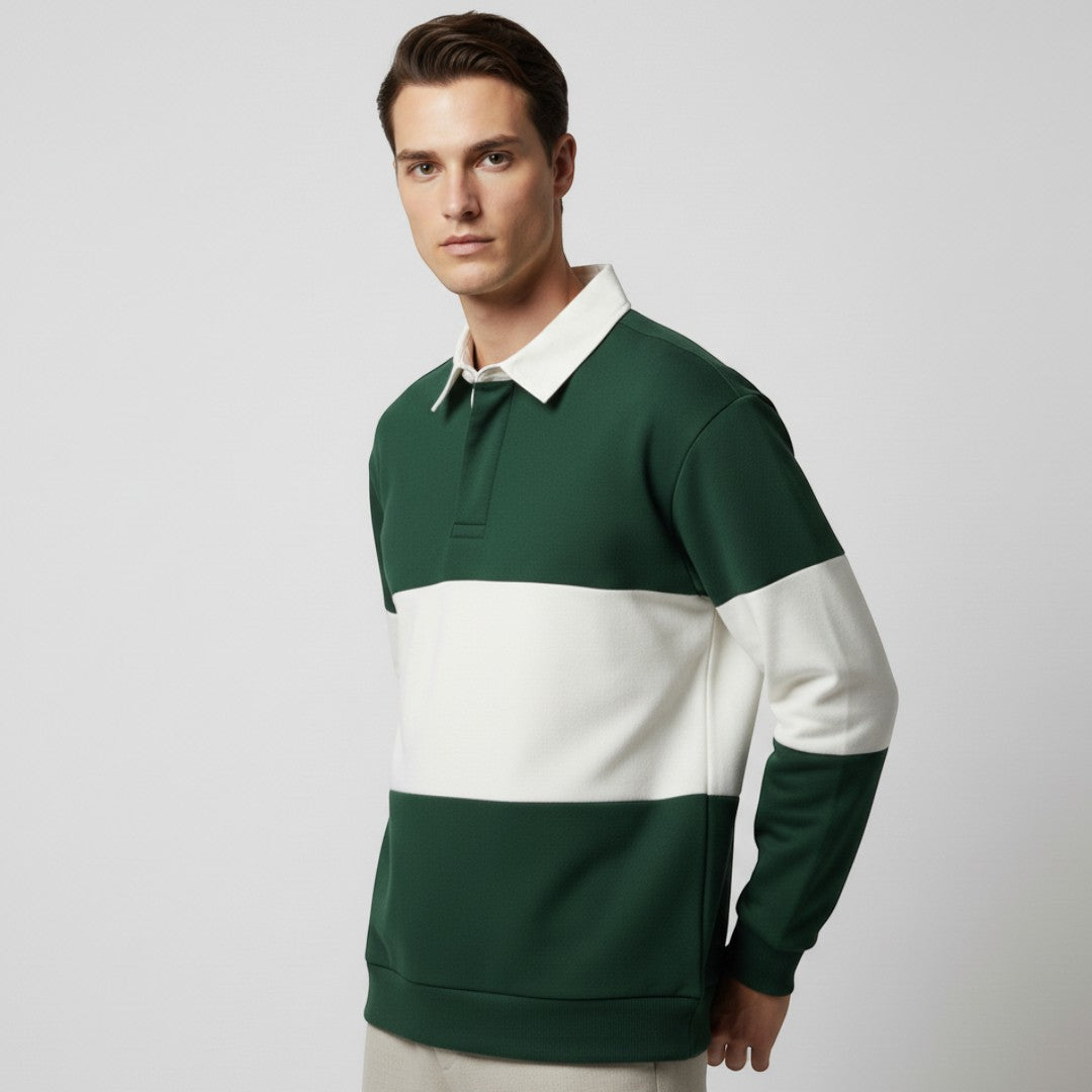 SaintGarnier™ | Varsity Patchwork Polo Sweatshirt – Sporty Elegance
