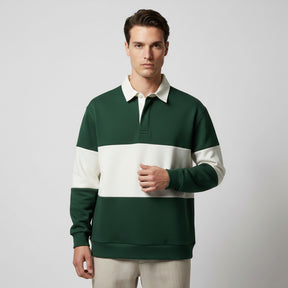 SaintGarnier™ | Varsity Patchwork Polo Sweatshirt – Sporty Elegance