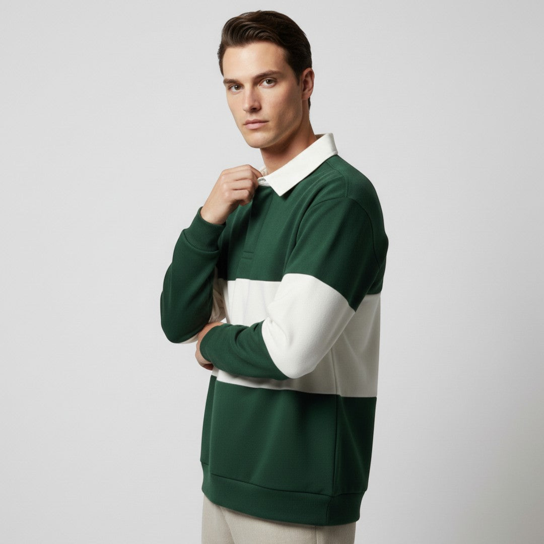 SaintGarnier™ | Varsity Patchwork Polo Sweatshirt – Sporty Elegance