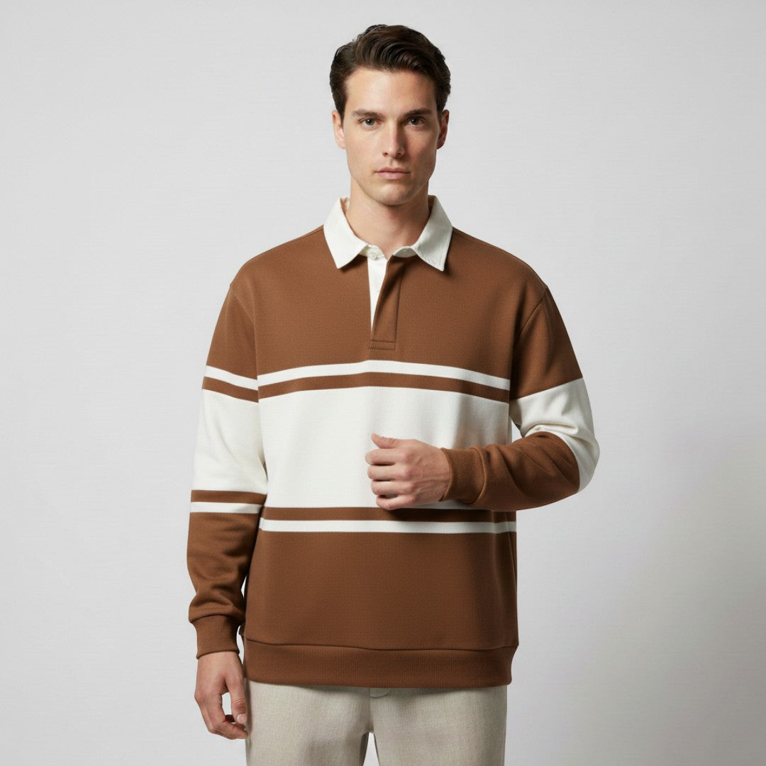 SaintGarnier™ | Varsity Patchwork Polo Sweatshirt – Sporty Elegance