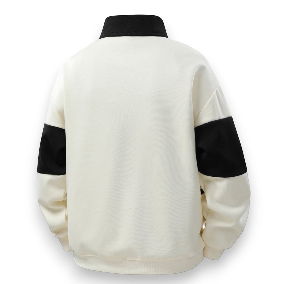 SaintGarnier™ | Varsity Patchwork Polo Sweatshirt – Sporty Elegance