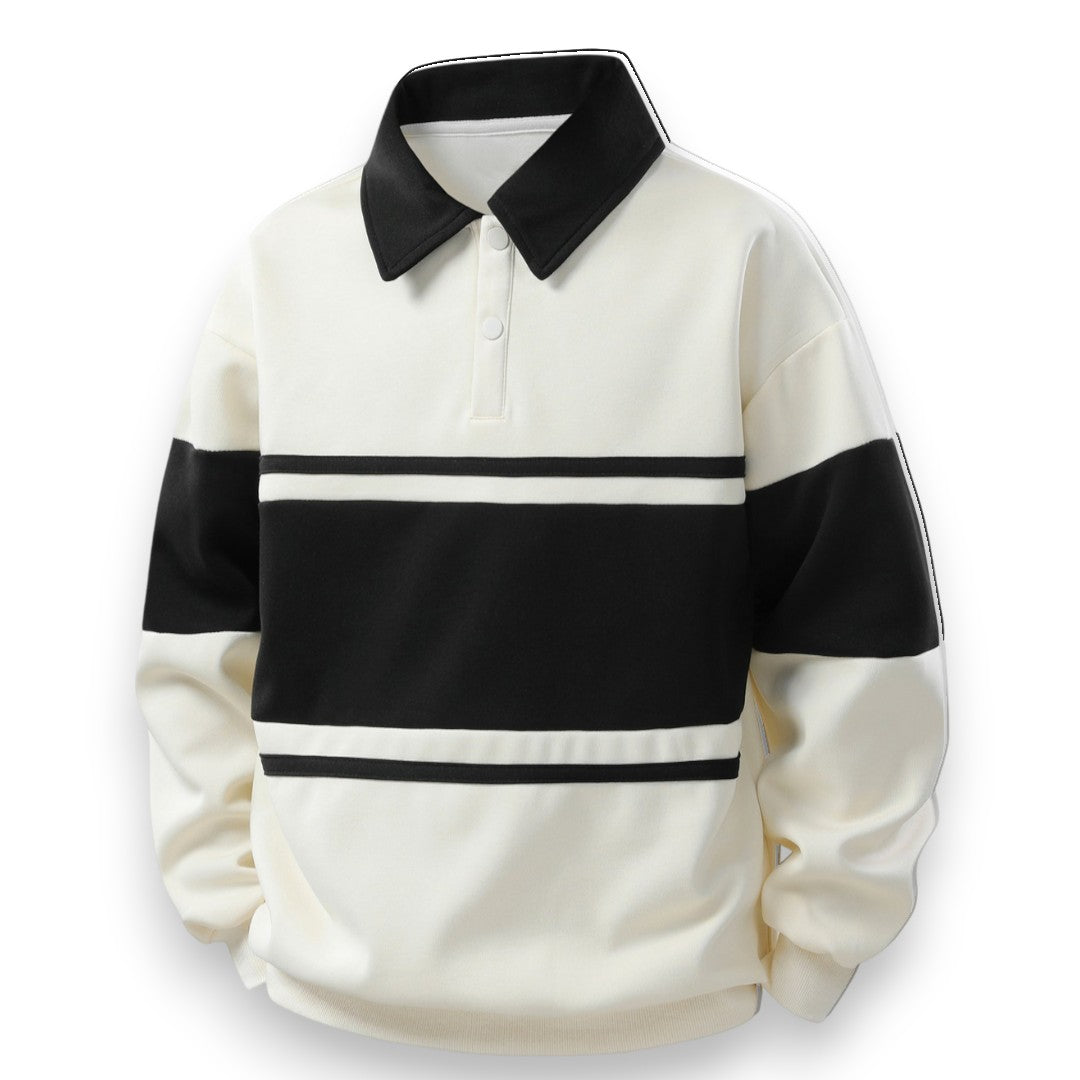 SaintGarnier™ | Varsity Patchwork Polo Sweatshirt – Sporty Elegance