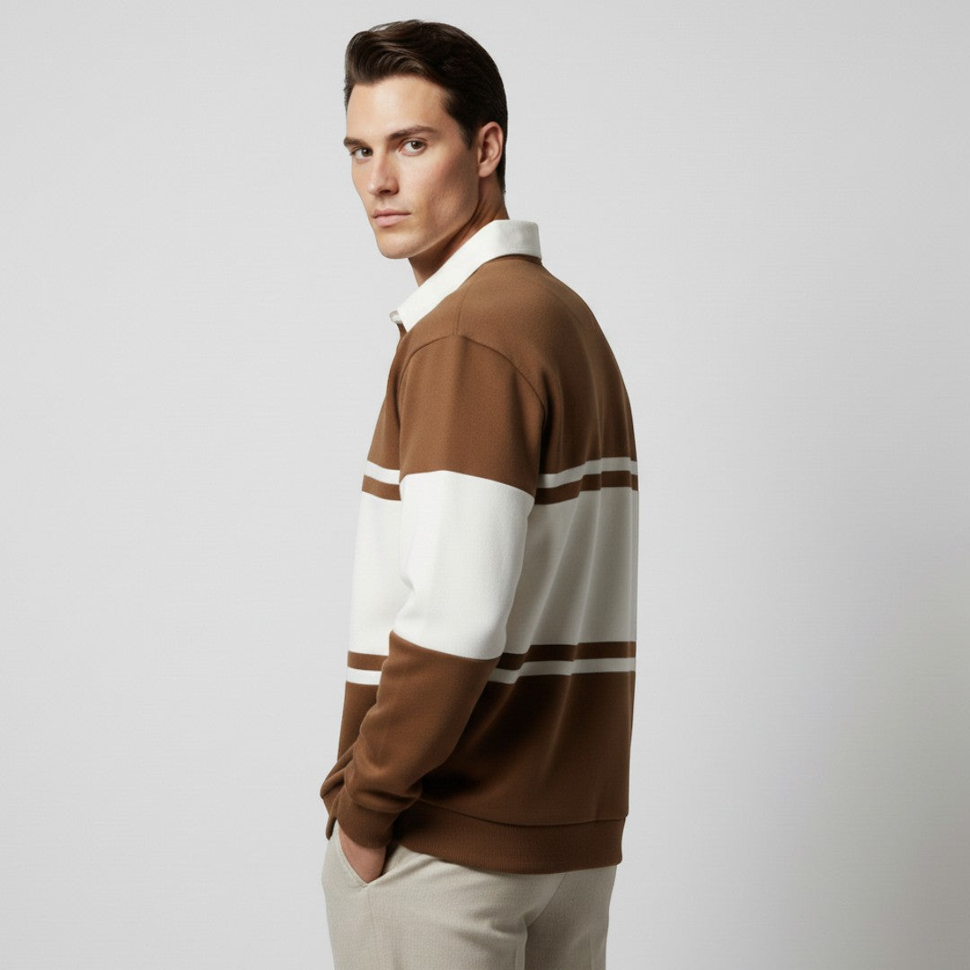 SaintGarnier™ | Varsity Patchwork Polo Sweatshirt – Sporty Elegance