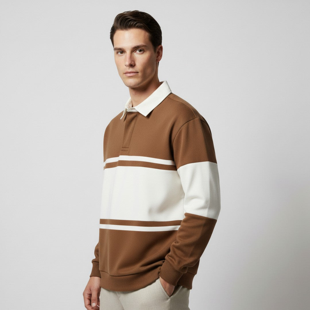 SaintGarnier™ | Varsity Patchwork Polo Sweatshirt – Sporty Elegance