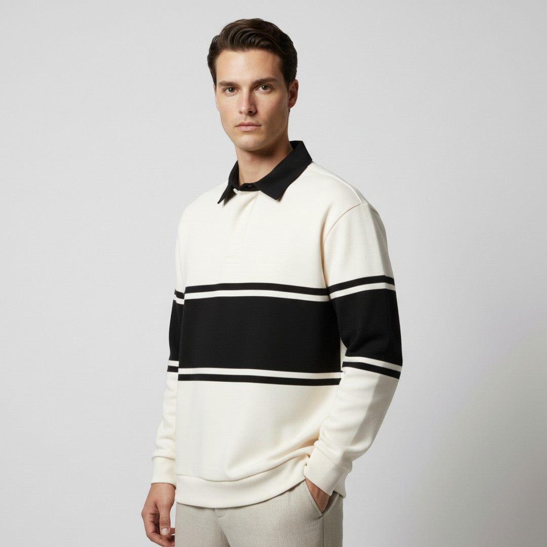 SaintGarnier™ | Varsity Patchwork Polo Sweatshirt – Sporty Elegance