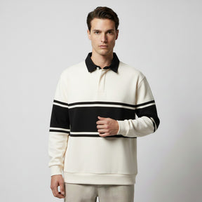 SaintGarnier™ | Varsity Patchwork Polo Sweatshirt – Sporty Elegance