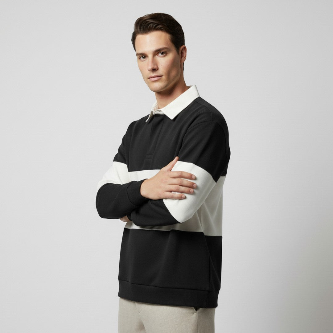 SaintGarnier™ | Varsity Patchwork Polo Sweatshirt – Sporty Elegance