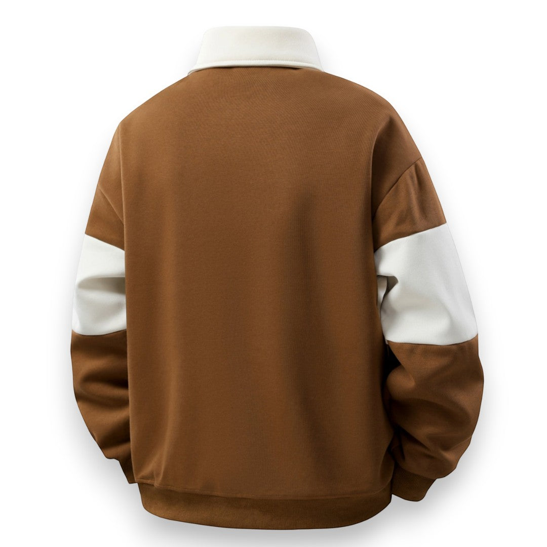 SaintGarnier™ | Varsity Patchwork Polo Sweatshirt – Sporty Elegance