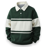 SaintGarnier™ | Varsity Patchwork Polo Sweatshirt – Sporty Elegance